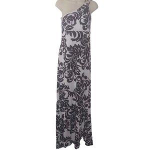 Cache One-Shoulder Black and White Floral Maxi Dress M